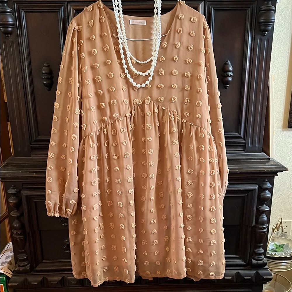 Elegant Tan Dress with Textured Details